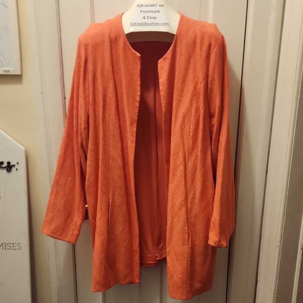 4x [Torrid] Open Textured Coral Melon Orange Long Blazer W/ Pockets B1